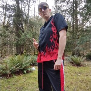 90s Black and Red Flame Shirt